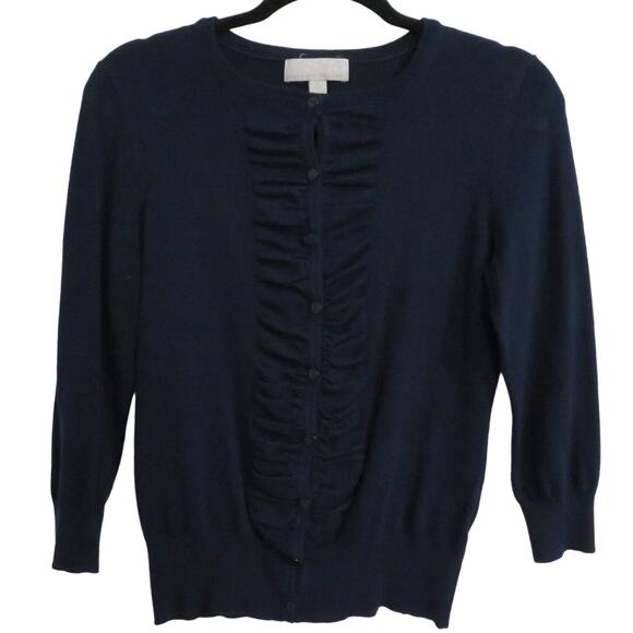 Carolyn Taylor Womens Sz M Navy Ruched Button Front Knit Sweater - Picture 1 of 4